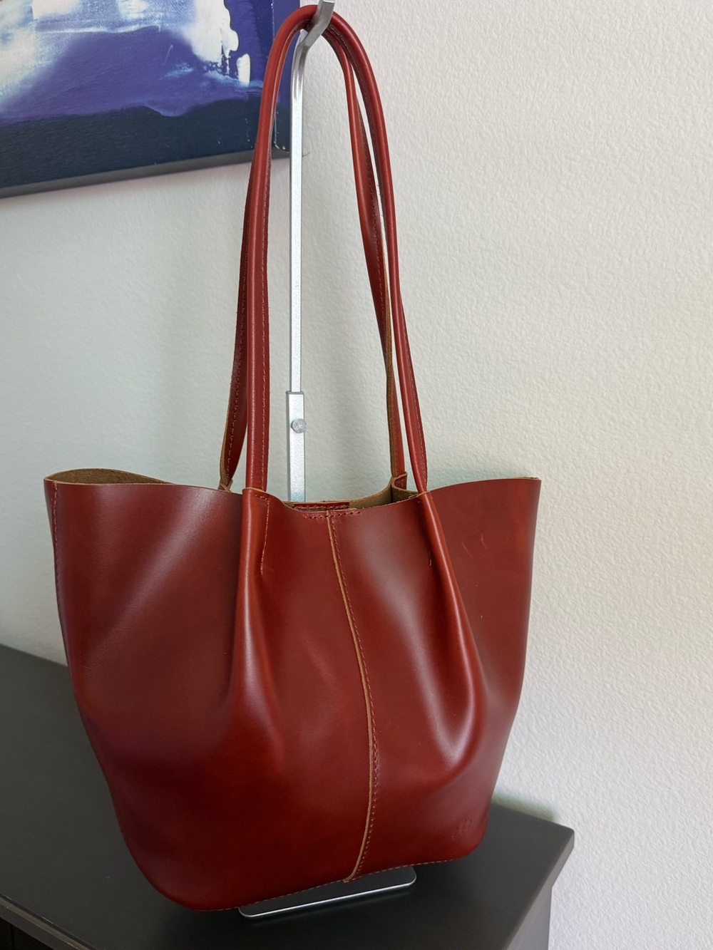 Portland Leather Devan Bucket Tote Large Madrone + Organizer NWOT - Picture 4 of 8